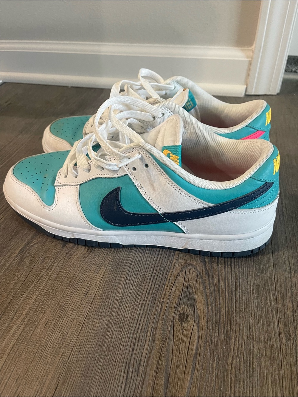 Nike Dunk Low (Teal, White & Navy with Pink Accents)